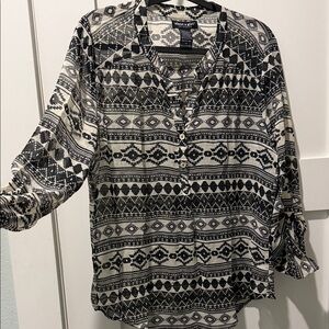 About A Girl flowy loose neutral Blouse sheer boho minimalist classic Aztec